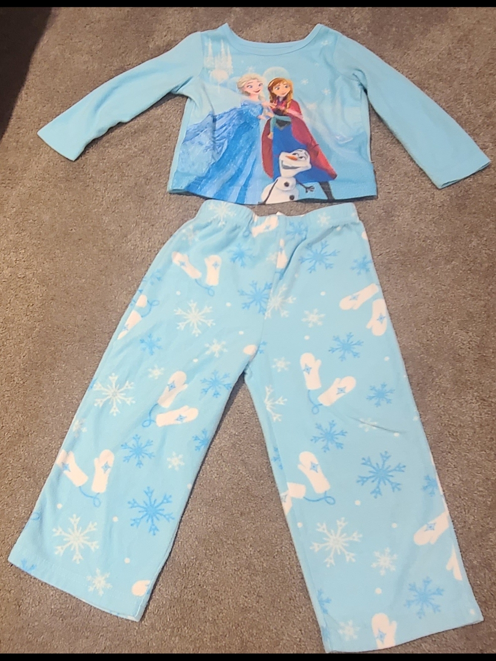 Disney Light Blue Frozen Girls' Pajama Set with Elsa, Anna & Olaf